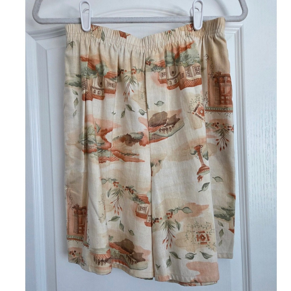 Amica Vintage Linen‎ Blend Cottagecore Print Elastic Waist Pull On Shorts Sz M